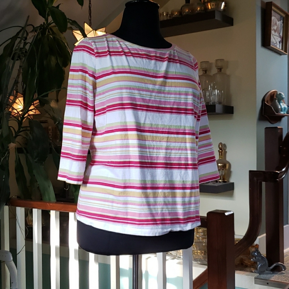 Talbots Womens  Pink And White Striped Knit Top